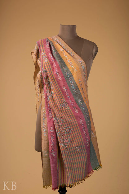 Multicolored Modern Design Embroidered Pashmina Stole - Kashmir Box