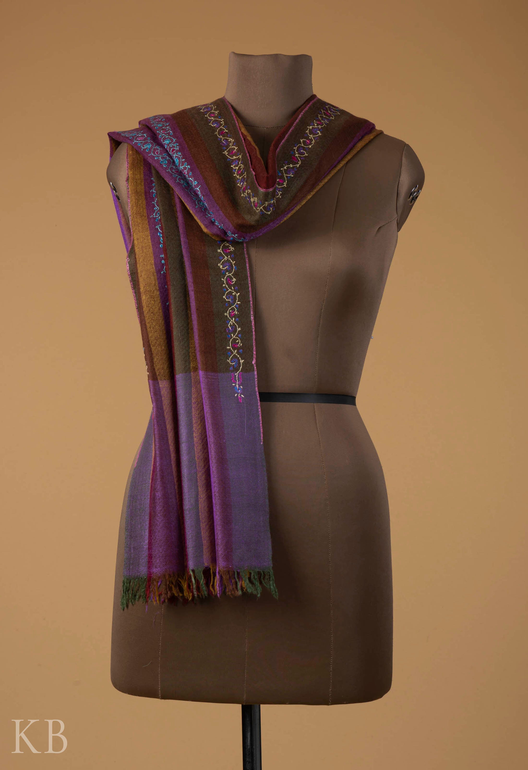 Multicolored Modern Design Embroidered Pashmina Stole - Kashmir Box