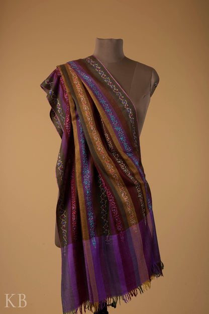 Multicolored Modern Design Embroidered Pashmina Stole - Kashmir Box