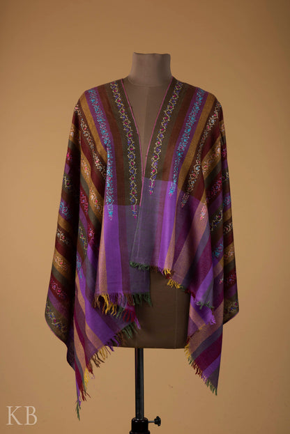 Multicolored Modern Design Embroidered Pashmina Stole - Kashmir Box