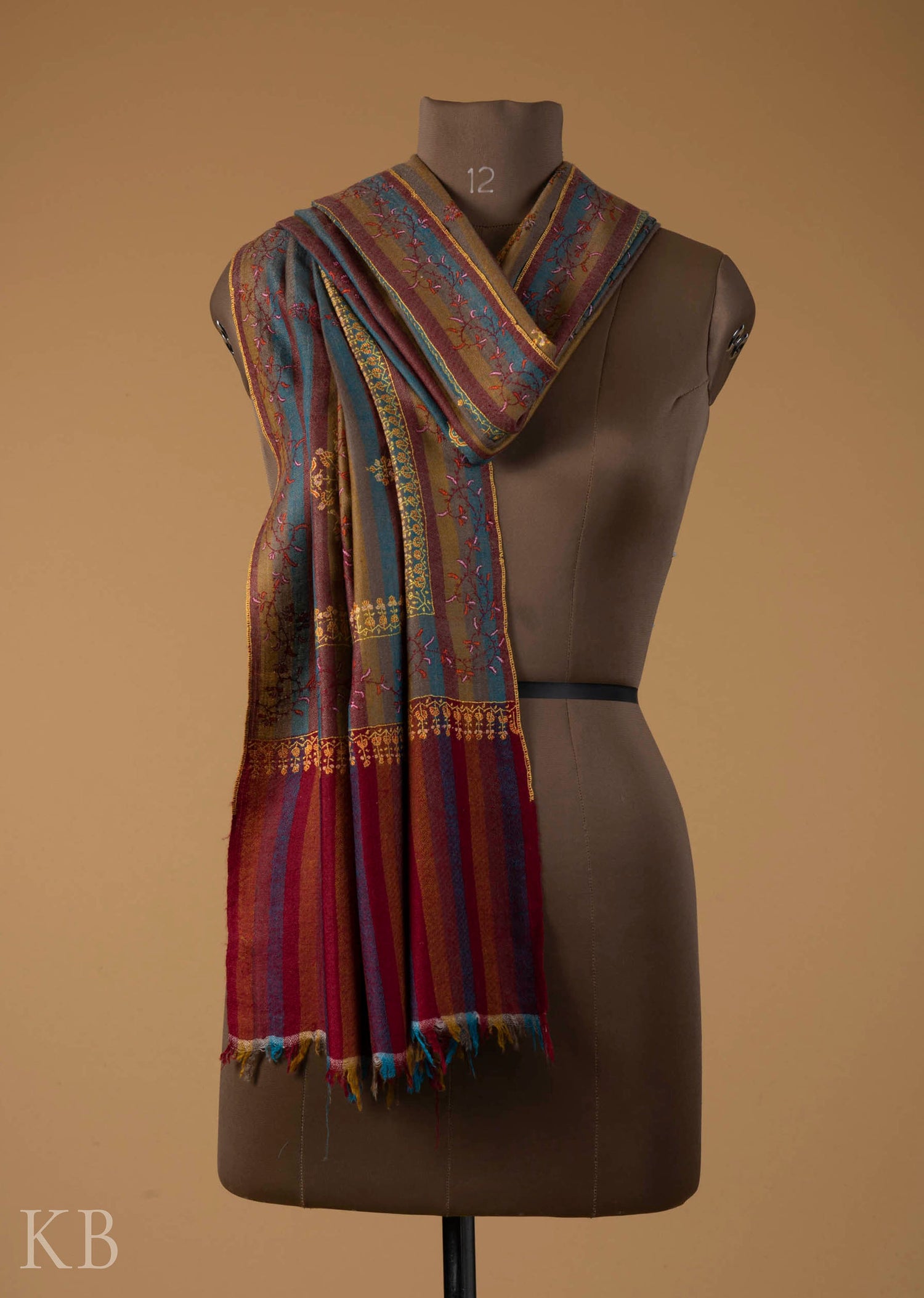 Multicolored Modern Design Embroidered Pashmina Stole - Kashmir Box