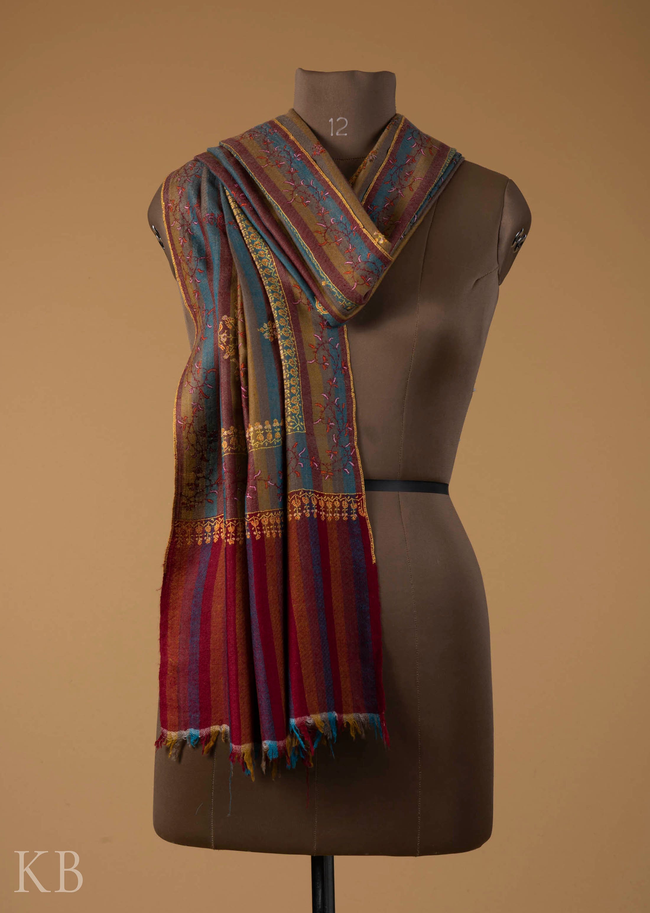 Multicolored Modern Design Embroidered Pashmina Stole - Kashmir Box