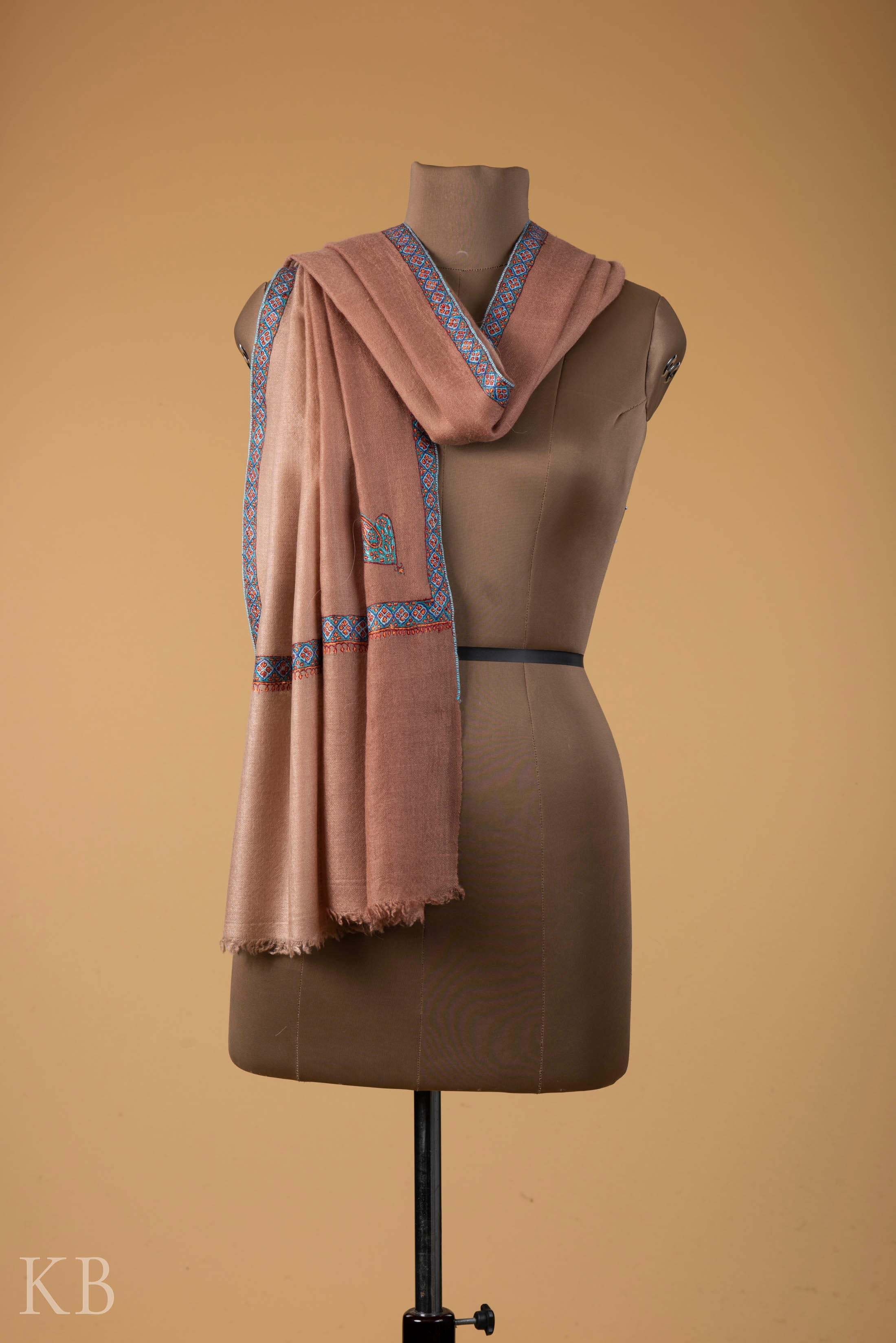 Ombre Brown Sozni Embroidered Pashmina Stole - Kashmir Box