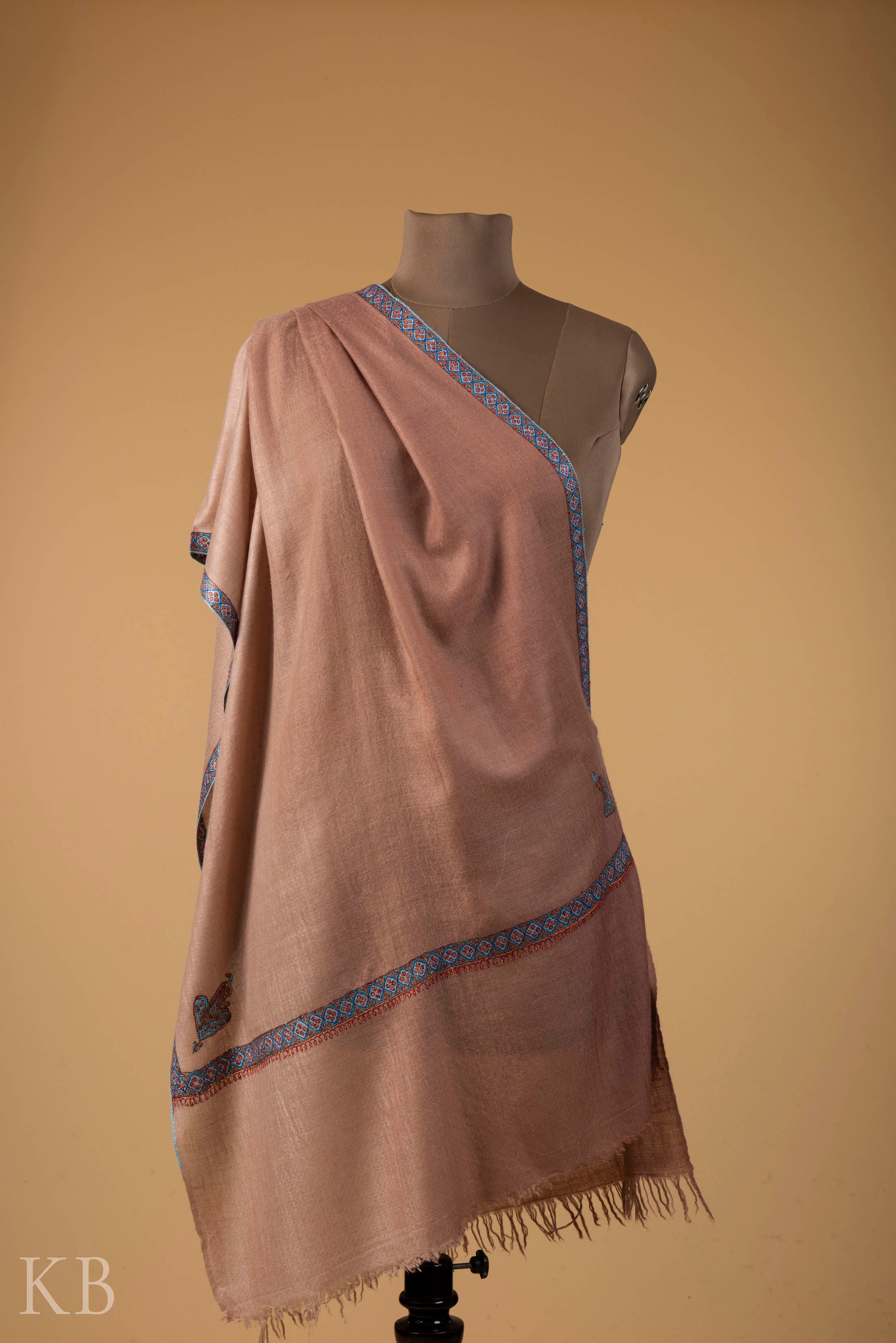 Ombre Brown Sozni Embroidered Pashmina Stole - Kashmir Box