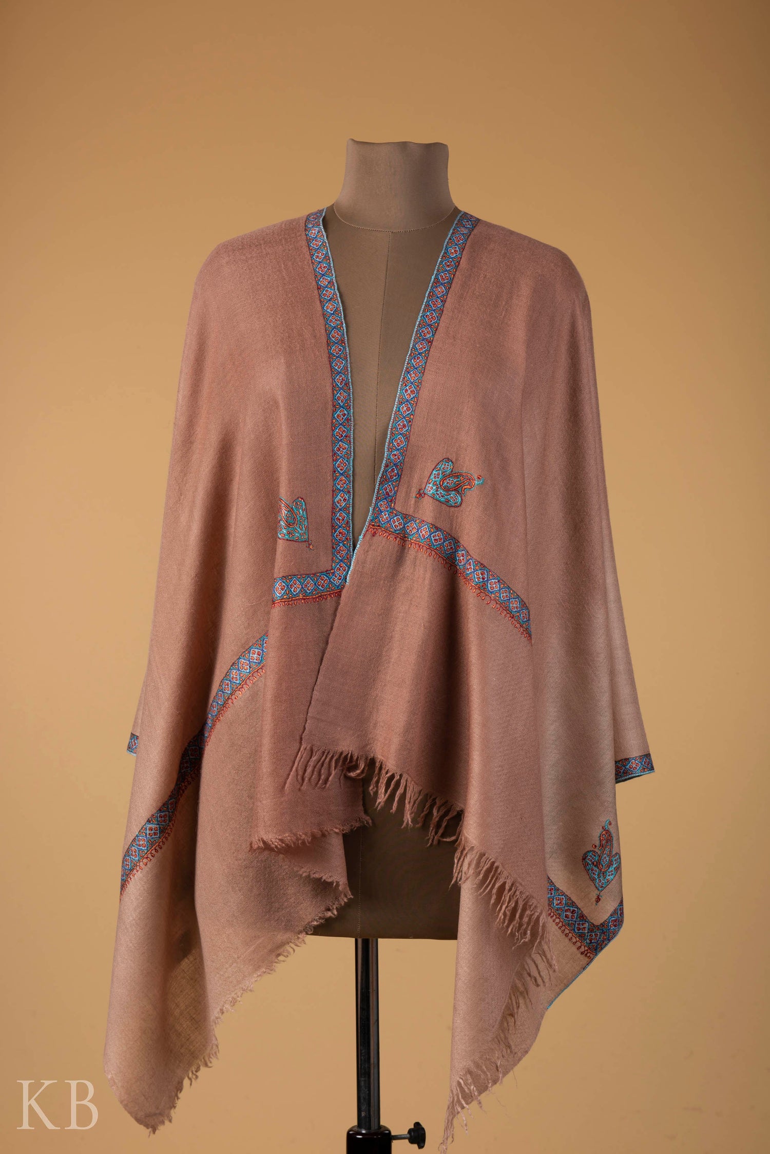 Ombre Brown Sozni Embroidered Pashmina Stole - Kashmir Box