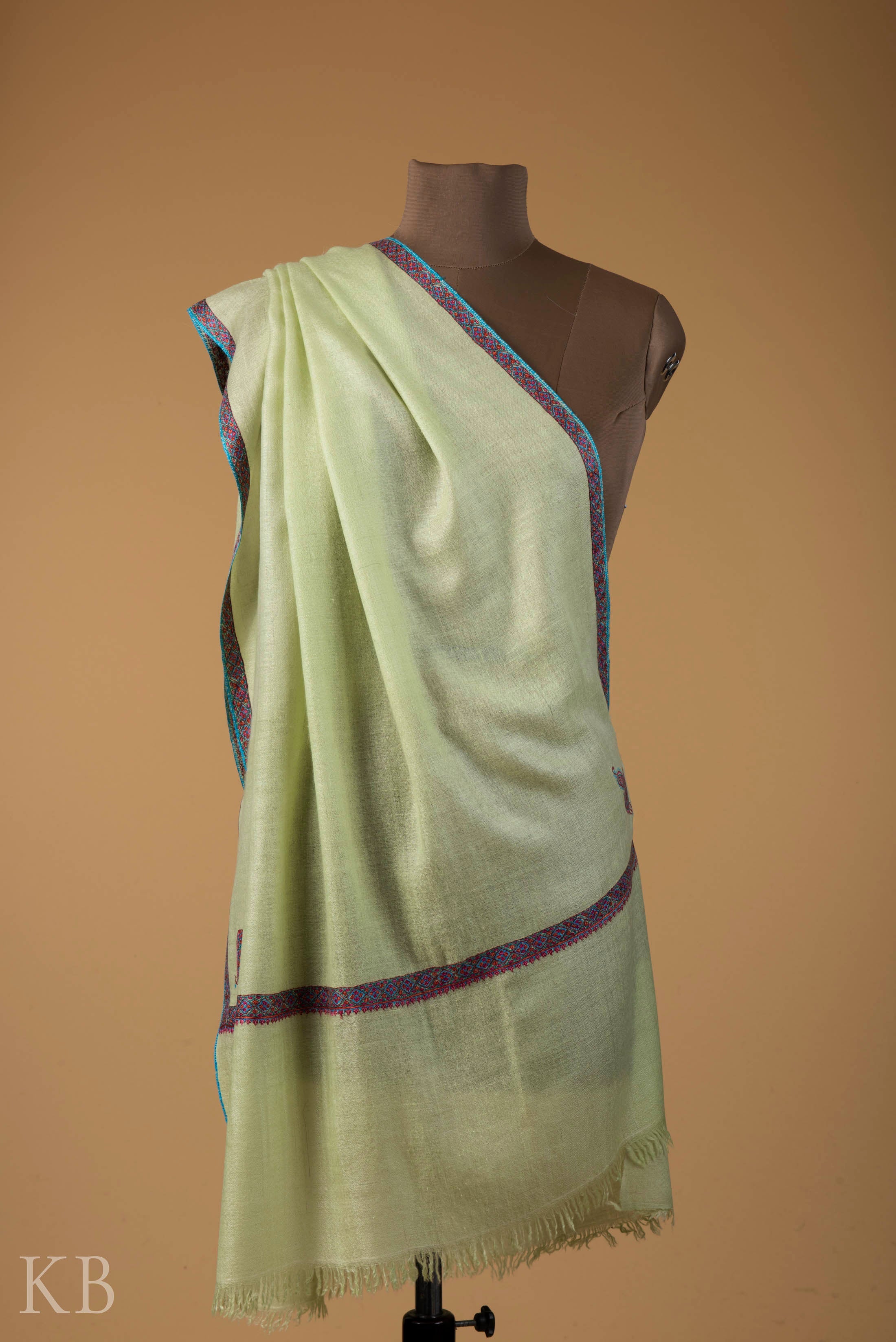 Sea Green Sozni Embroidered Pashmina Stole - Kashmir Box