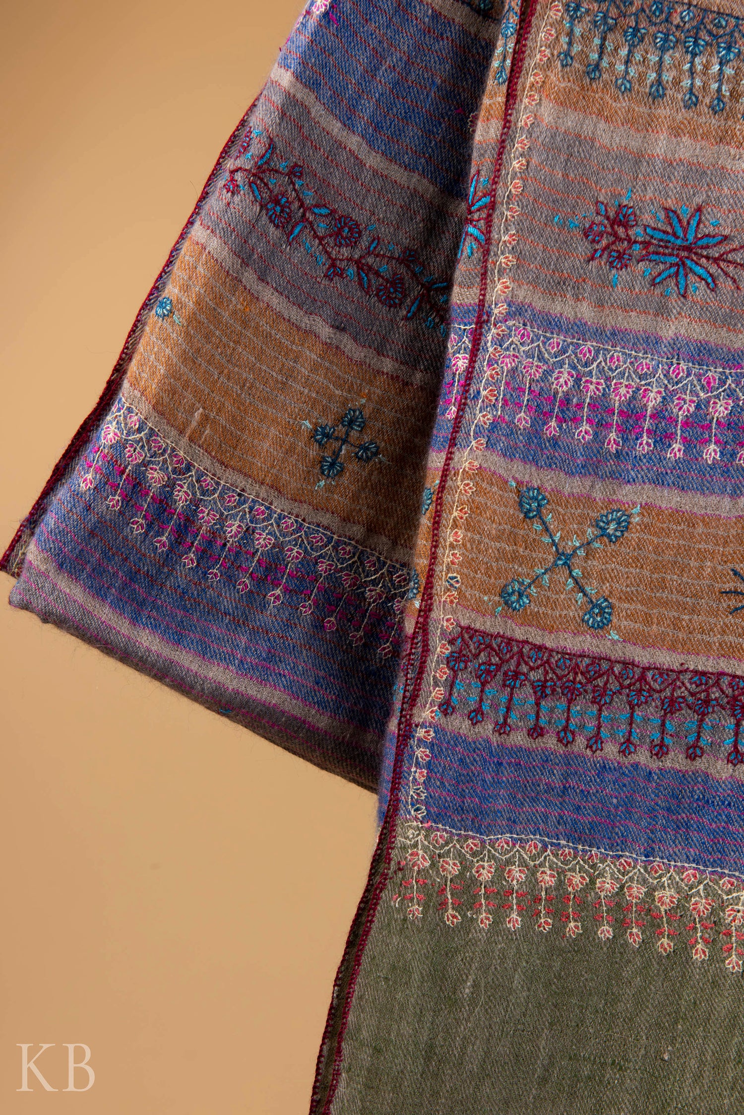 Multicolored Modern Design Embroidered Pashmina Stole - Kashmir Box