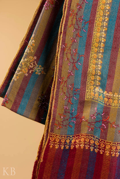 Multicolored Modern Design Embroidered Pashmina Stole - Kashmir Box