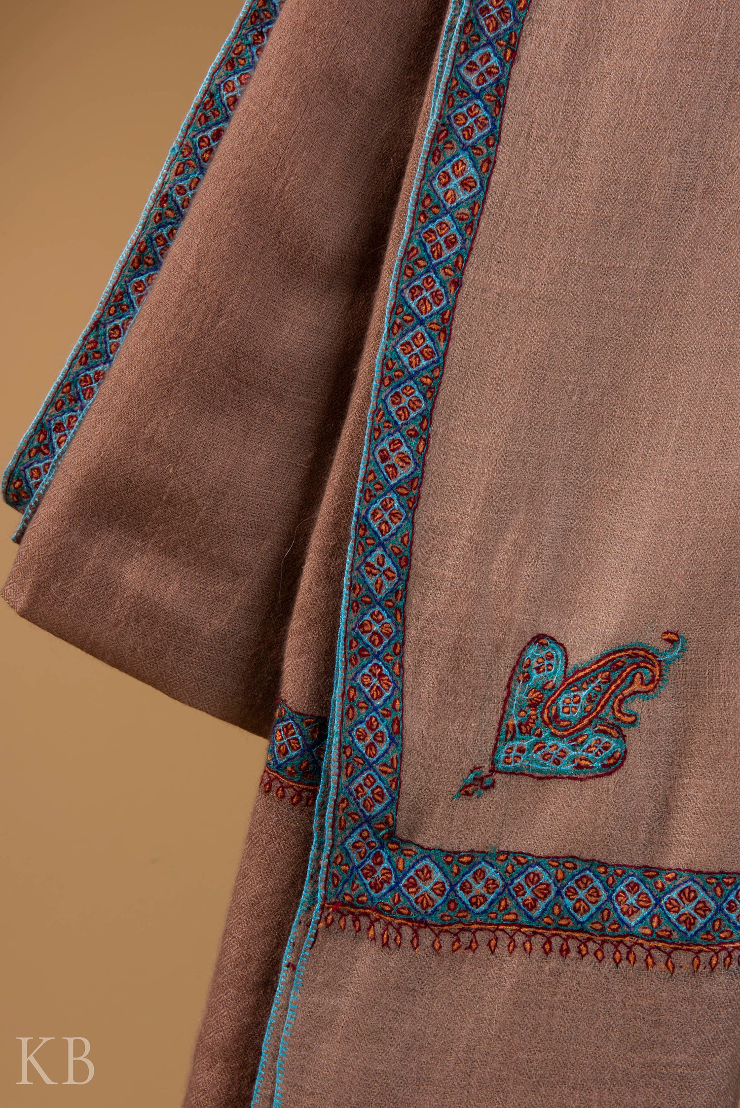 Ombre Brown Sozni Embroidered Pashmina Stole - Kashmir Box