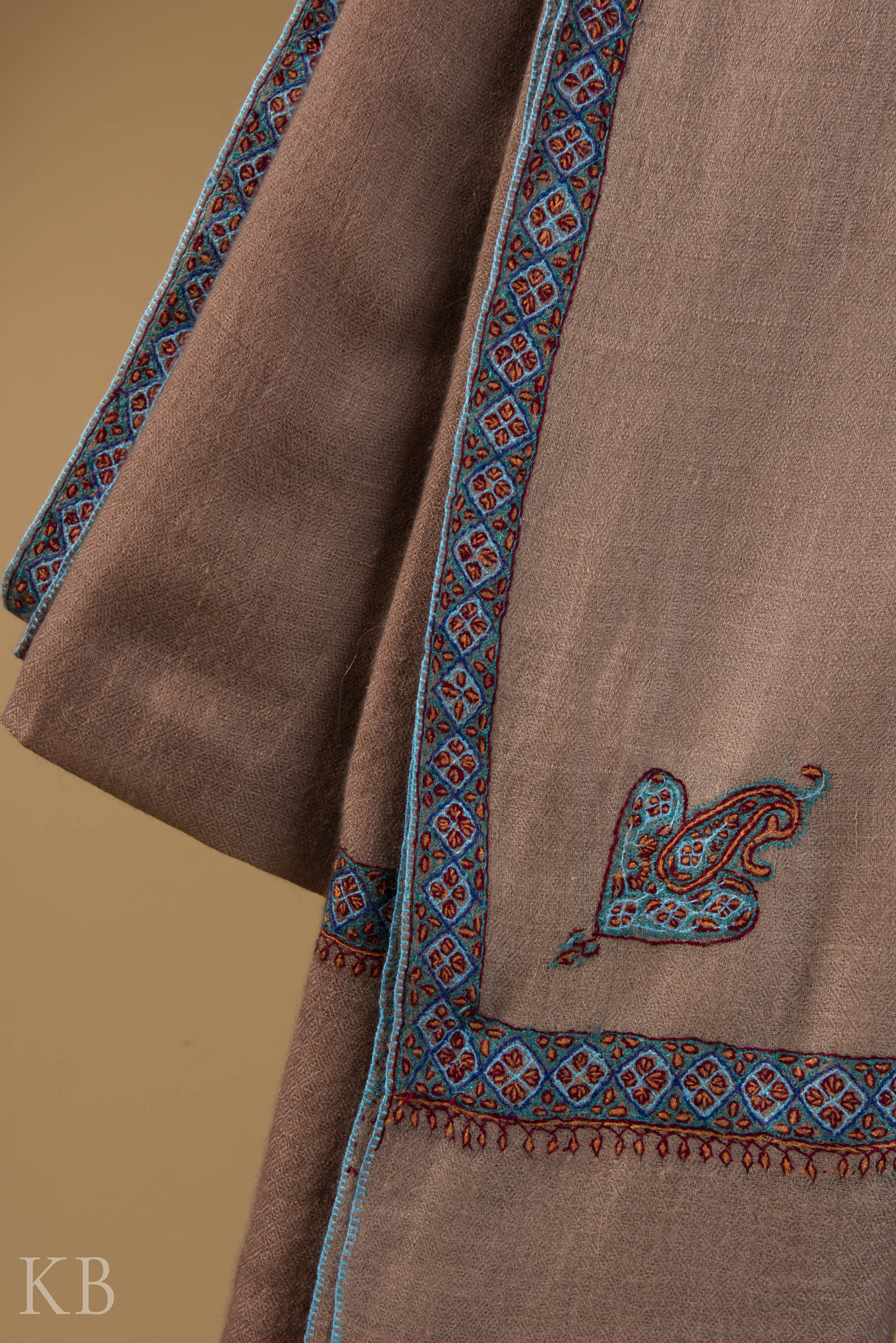 Ombre Brown Sozni Embroidered Pashmina Stole - Kashmir Box