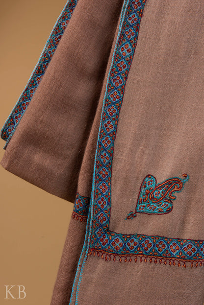 Ombre Brown Sozni Embroidered Pashmina Stole - Kashmir Box