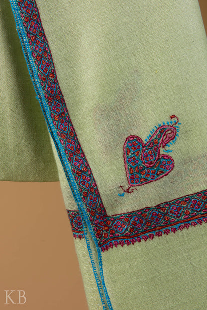 Sea Green Sozni Embroidered Pashmina Stole - Kashmir Box