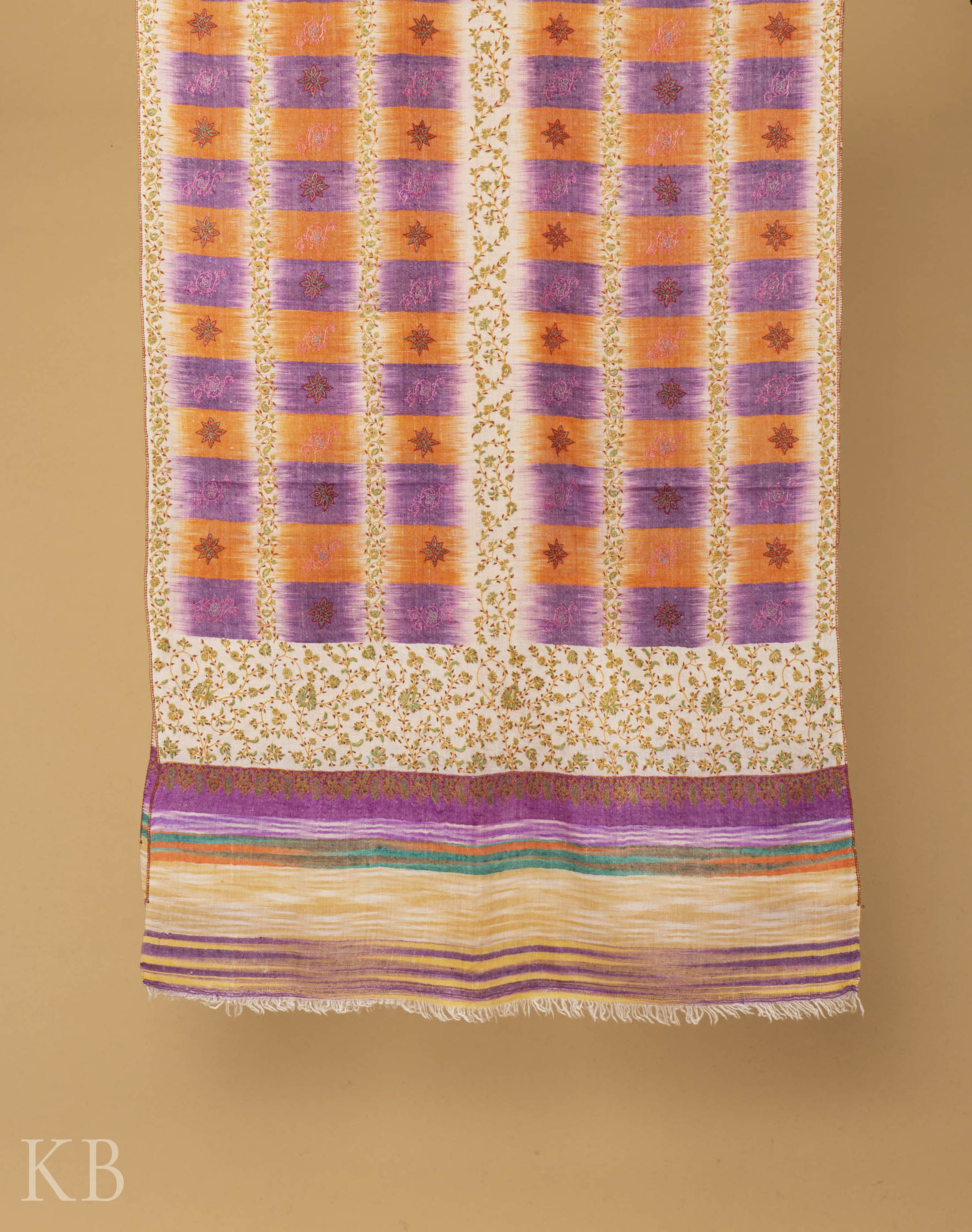 Multicolored Modern Design Embroidered Pashmina Stole - Kashmir Box