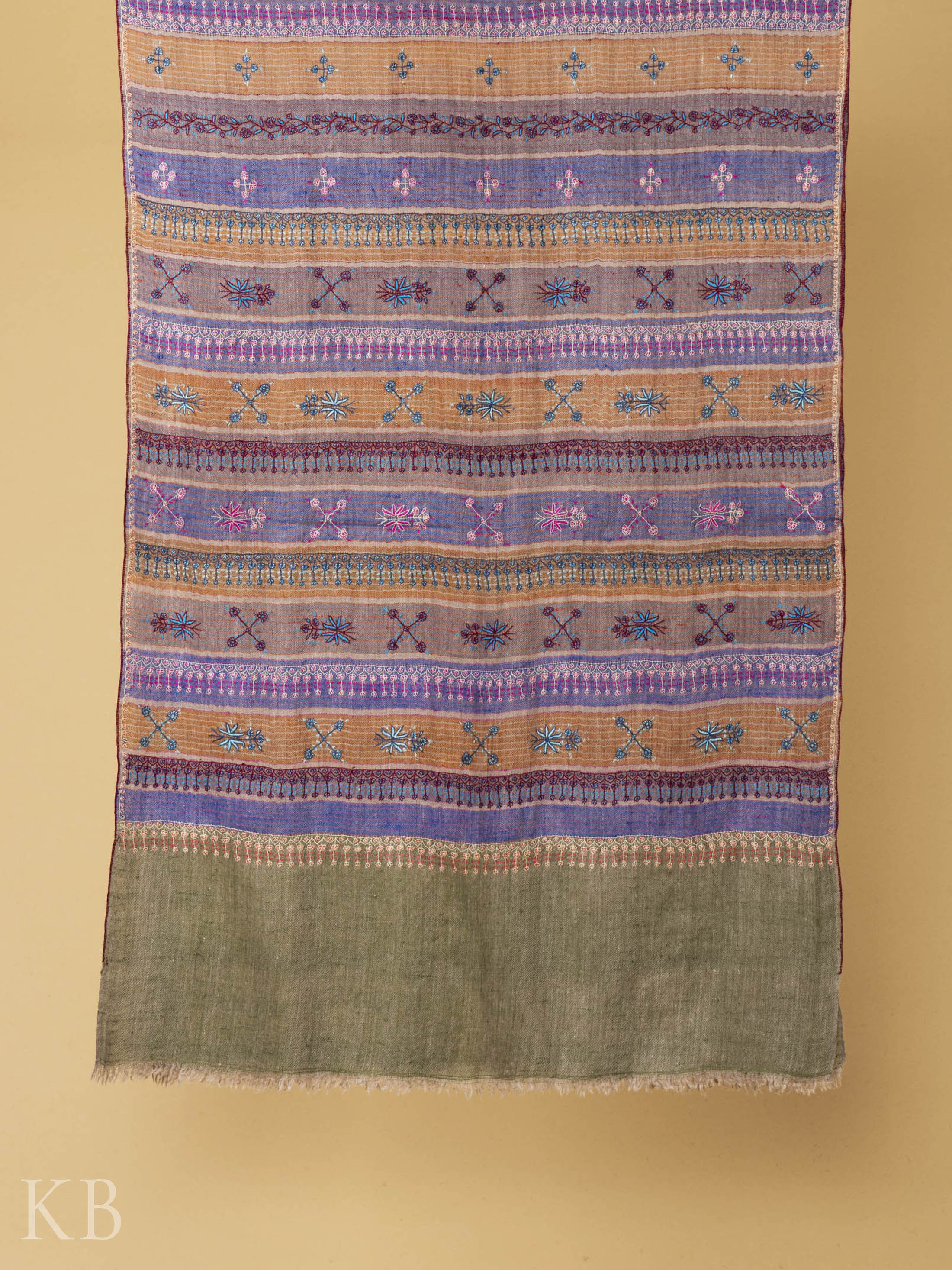 Multicolored Modern Design Embroidered Pashmina Stole - Kashmir Box