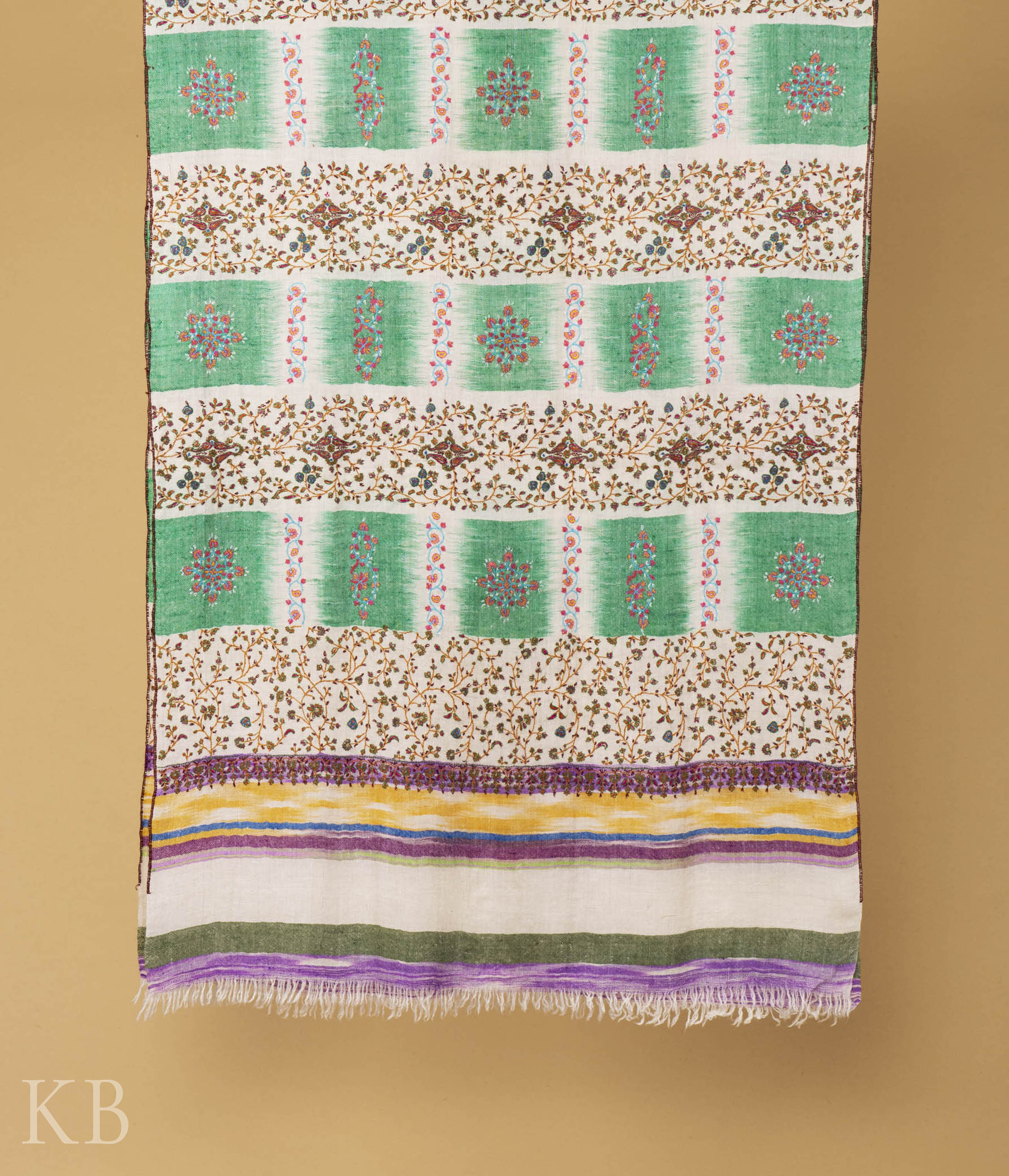 Multicolored Modern Design Embroidered Pashmina Stole - Kashmir Box