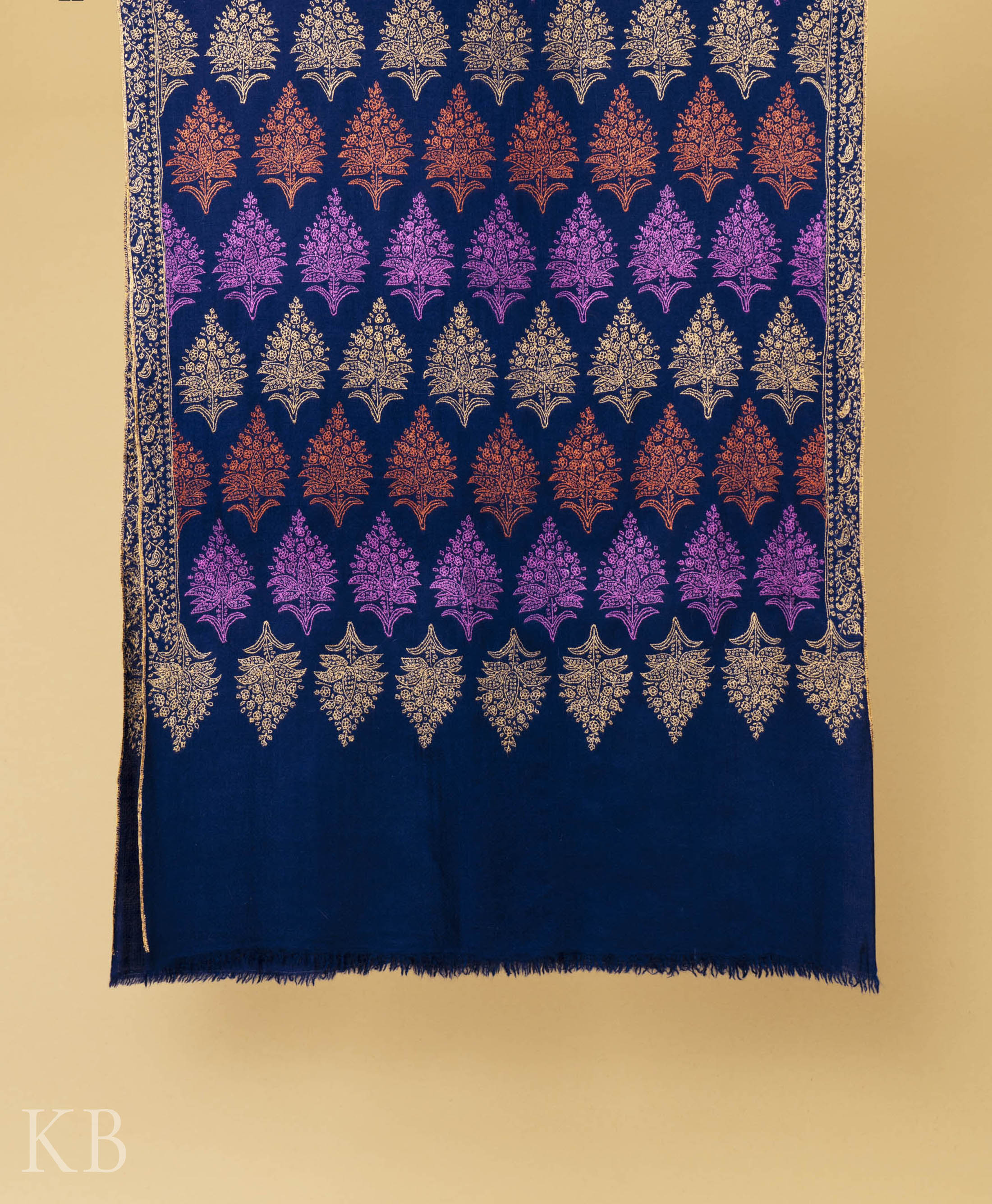 Navy Blue Sozni Embroidered Pashmina Stole - Kashmir Box