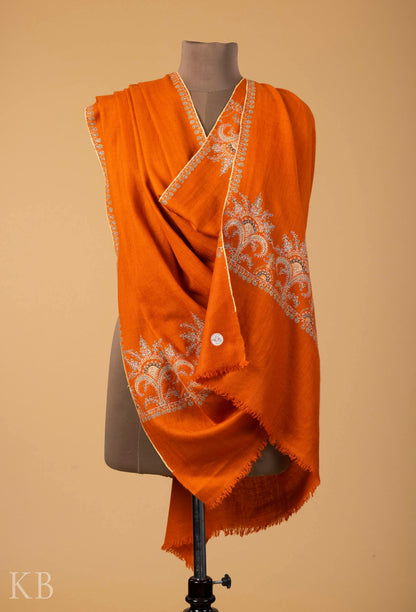 Orange Sozni Embroidered GI Pashmina Shawl - Kashmir Box