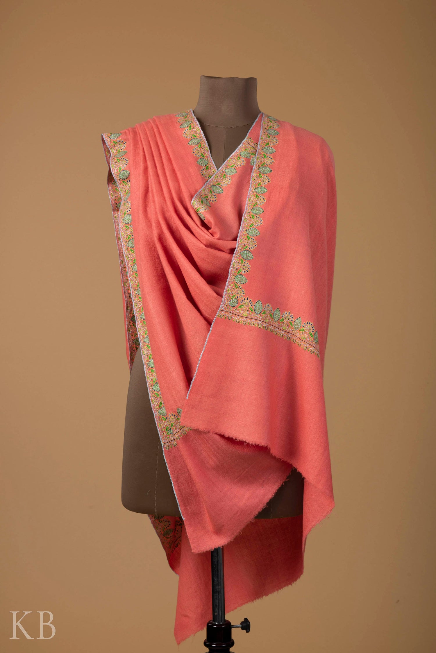 Pink Sozni Embroidered GI Pashmina Shawl - Kashmir Box