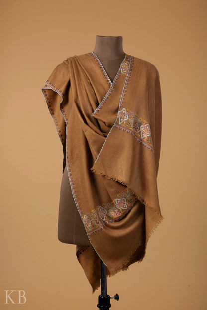 Natural Golden Sozni Embroidered GI Pashmina Shawl - Kashmir Box