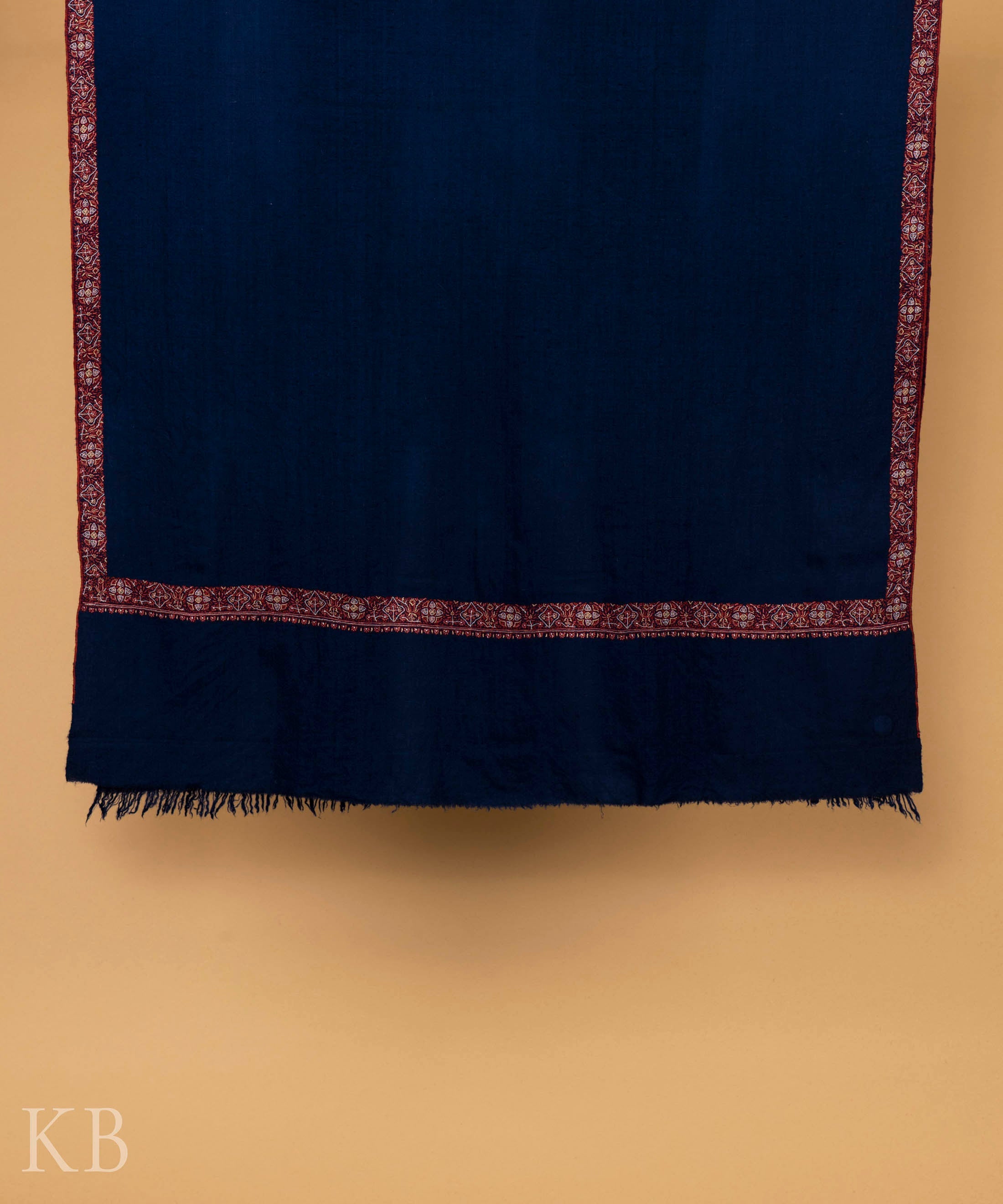 Dark Blue Sozni Embroidered GI Pashmina Shawl - Kashmir Box