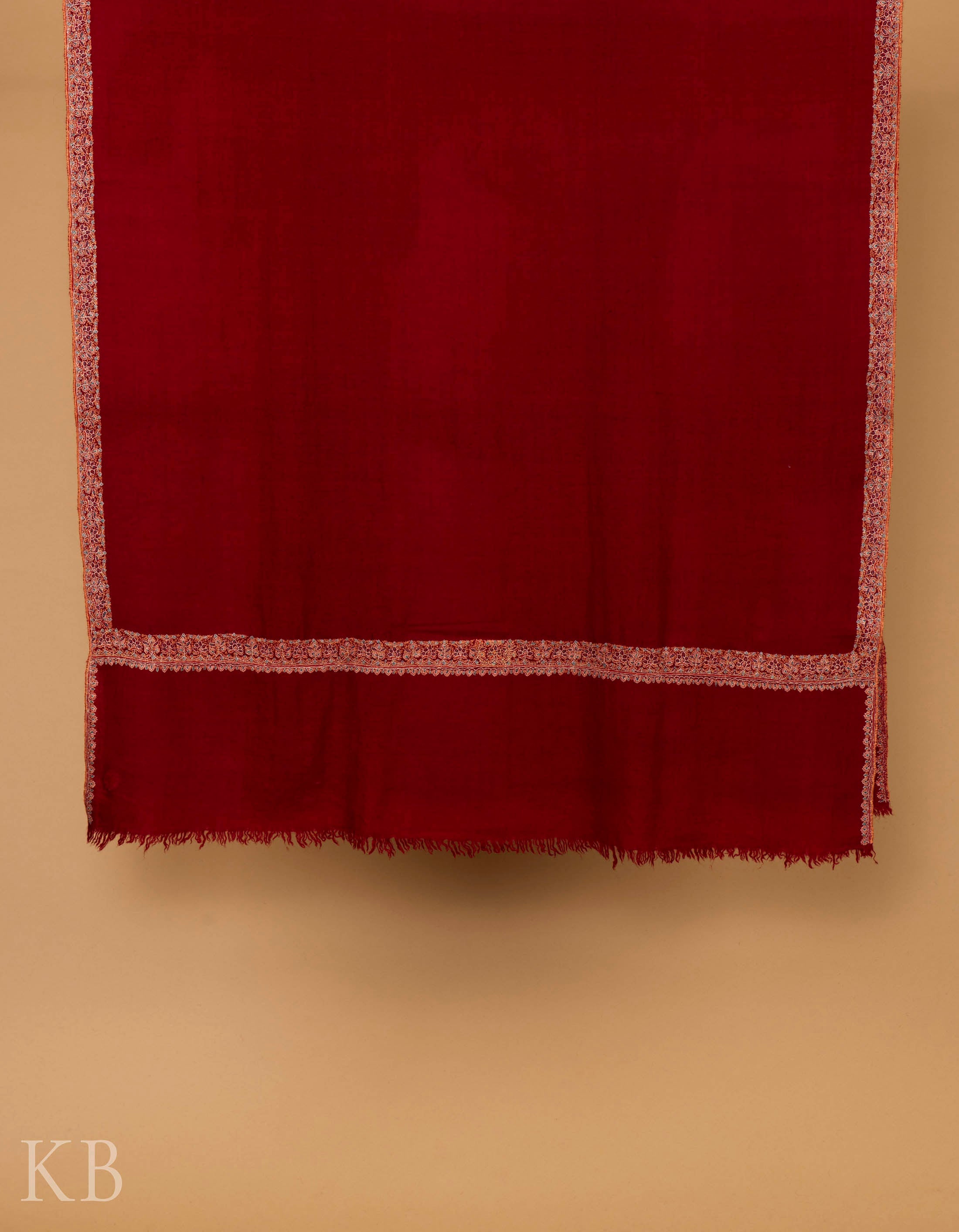 Red Sozni Embroidered GI Pashmina Shawl - Kashmir Box