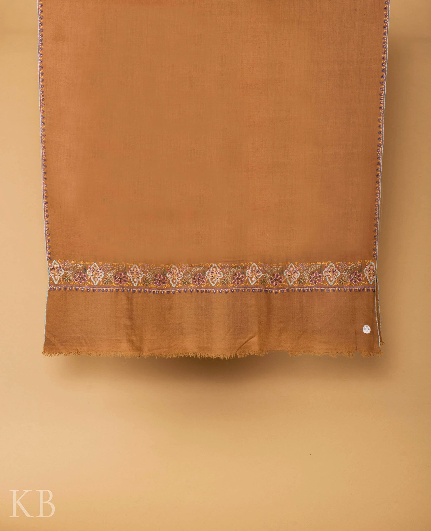 Natural Golden Sozni Embroidered GI Pashmina Shawl - Kashmir Box