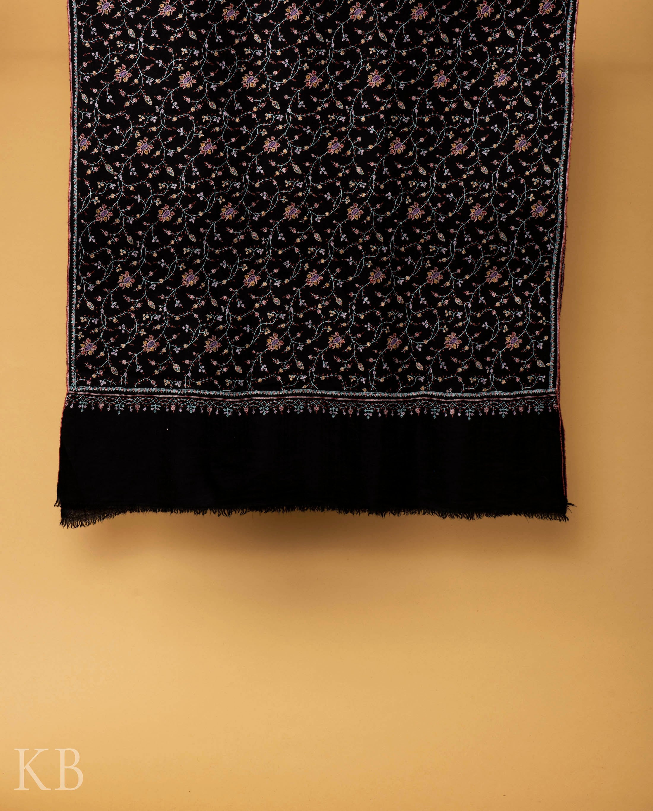 Black Jaldaar Embroidered GI Pashmina Shawl - Kashmir Box