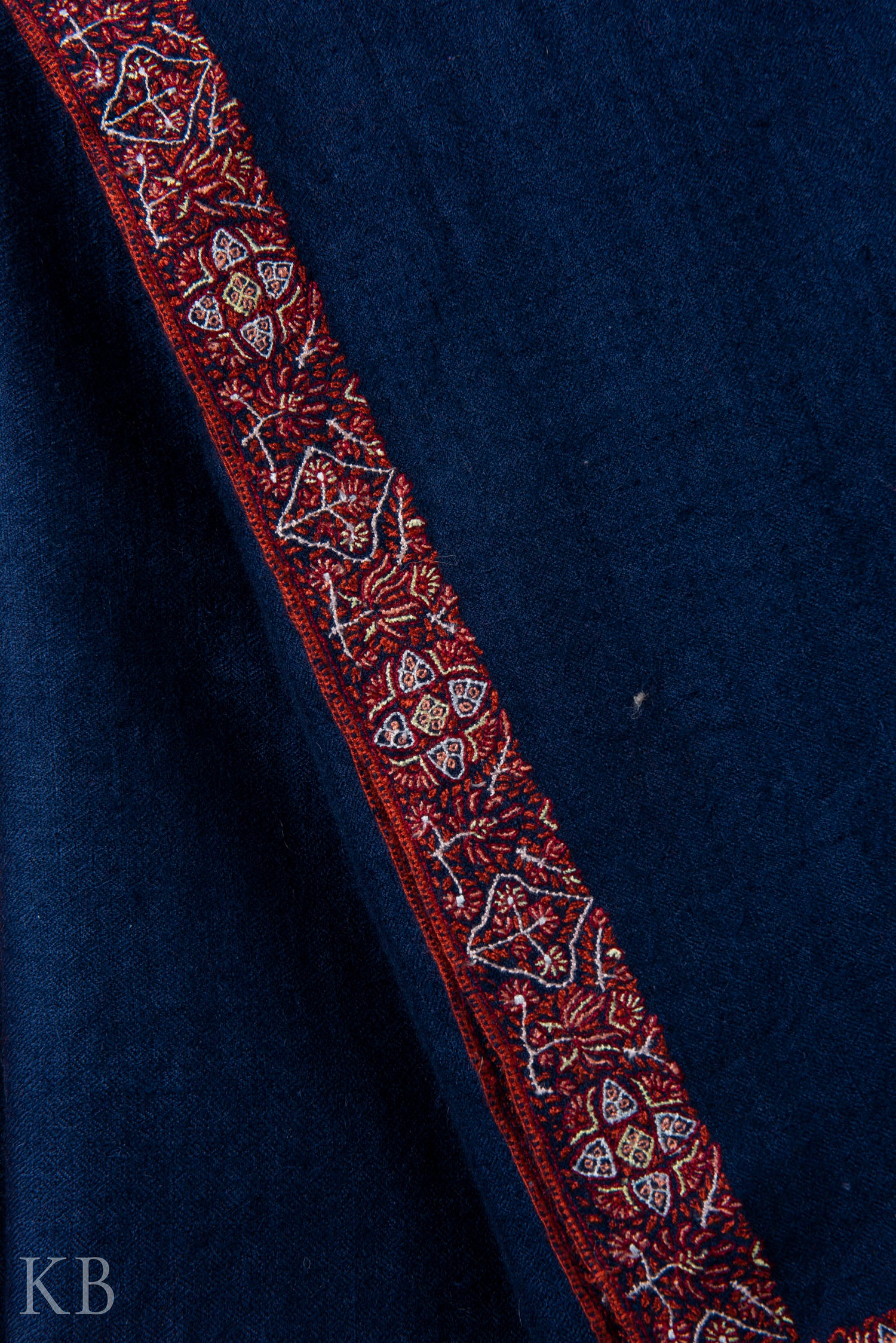 Dark Blue Sozni Embroidered GI Pashmina Shawl - Kashmir Box