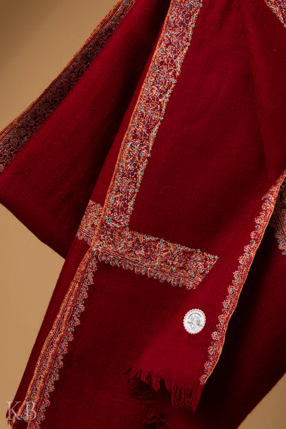 Red Sozni Embroidered GI Pashmina Shawl - Kashmir Box