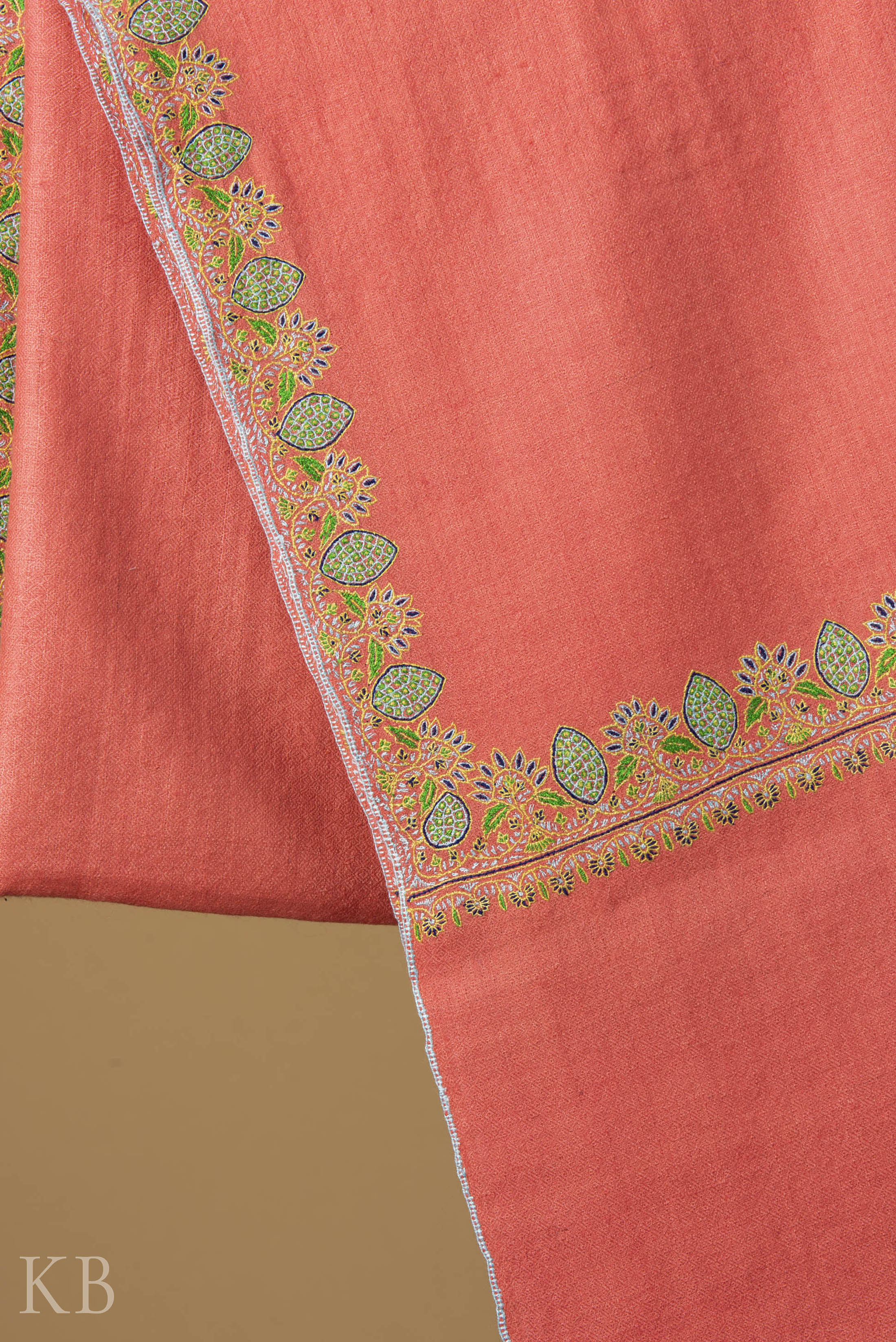 Pink Sozni Embroidered GI Pashmina Shawl - Kashmir Box