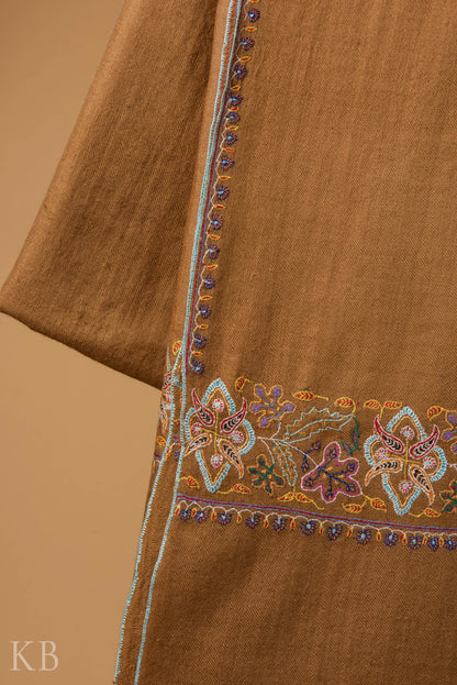 Natural Golden Sozni Embroidered GI Pashmina Shawl - Kashmir Box