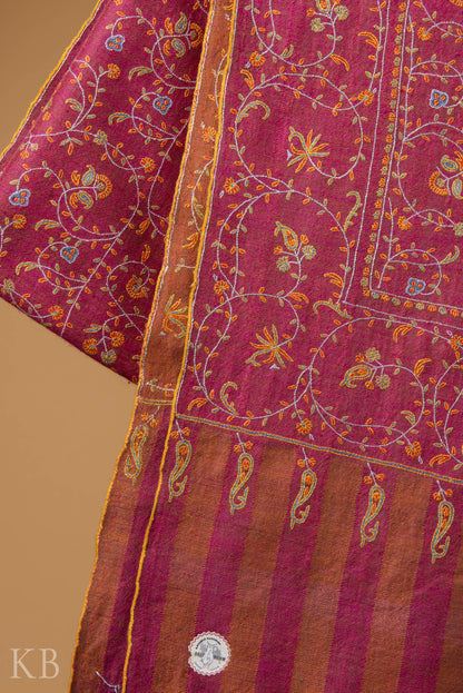 Deep Pink Jaldaar Embroidered GI Pashmina Shawl - Kashmir Box