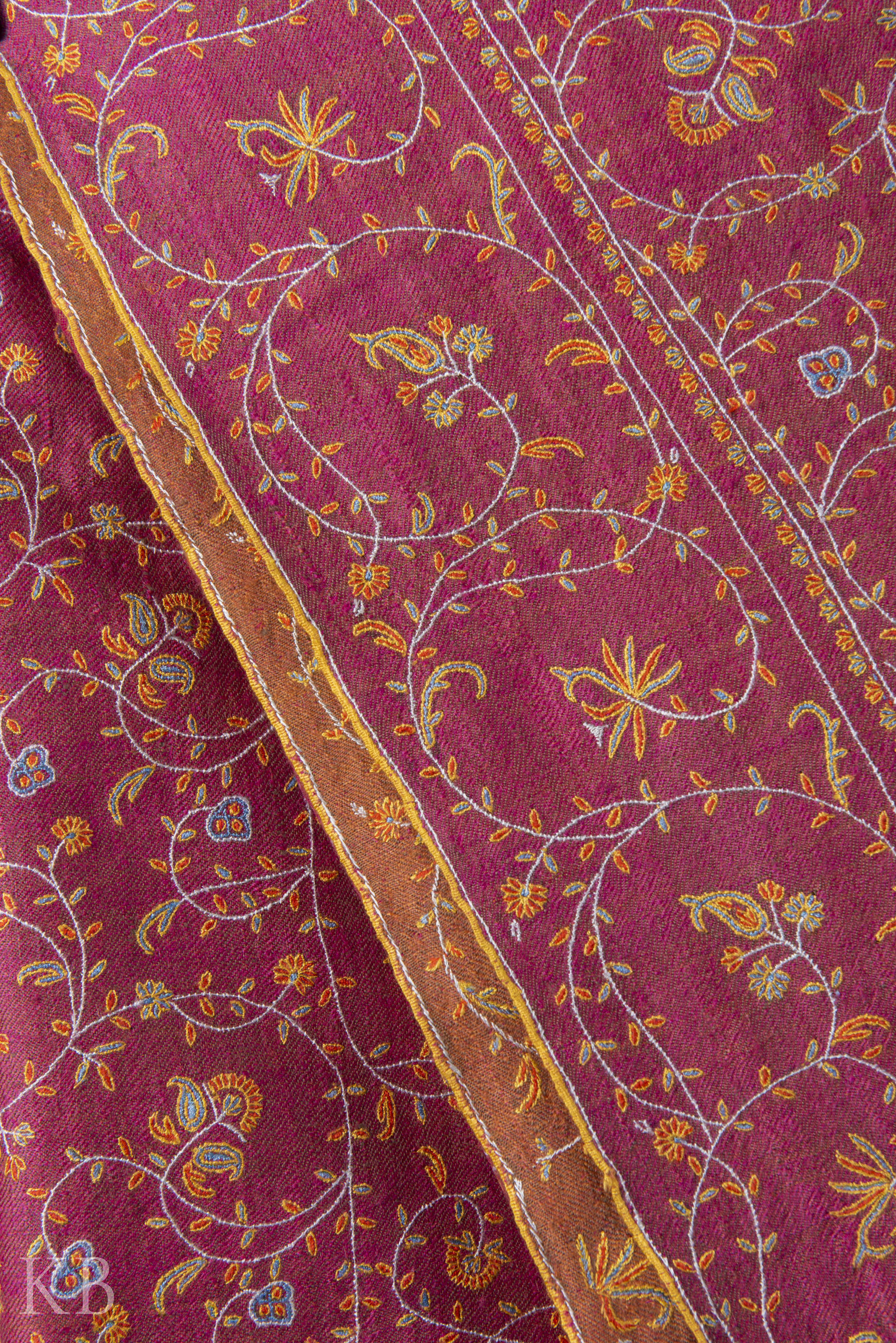 Deep Pink Jaldaar Embroidered GI Pashmina Shawl - Kashmir Box