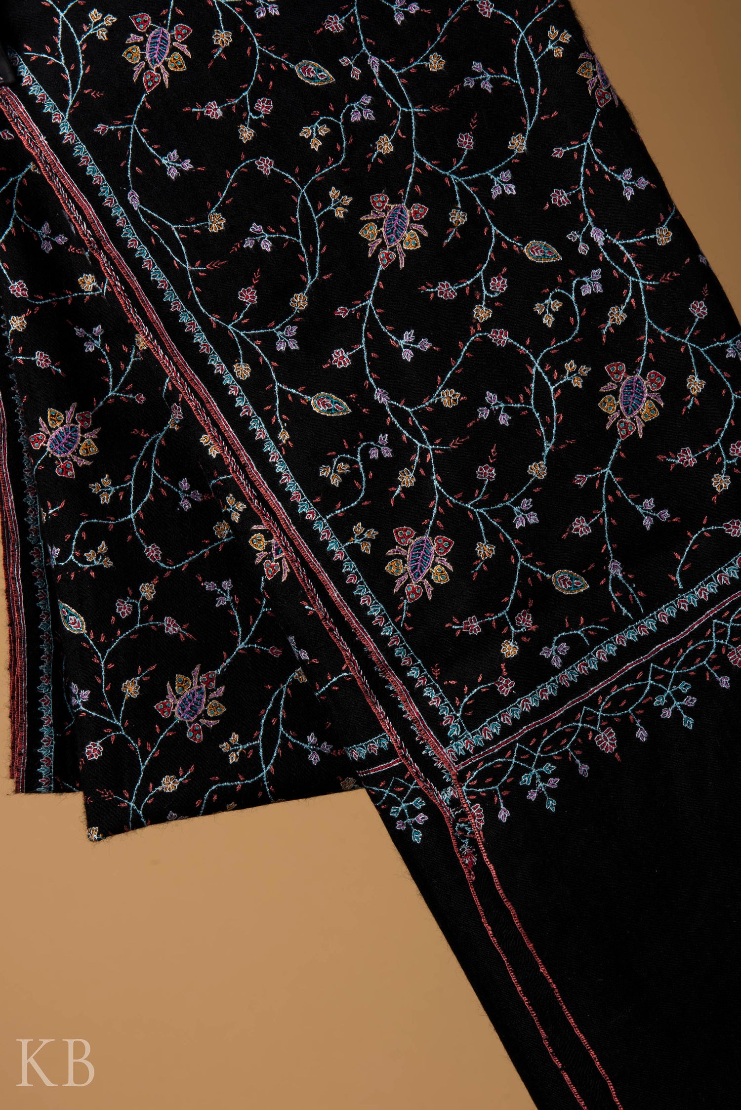 Black Jaldaar Embroidered GI Pashmina Shawl - Kashmir Box