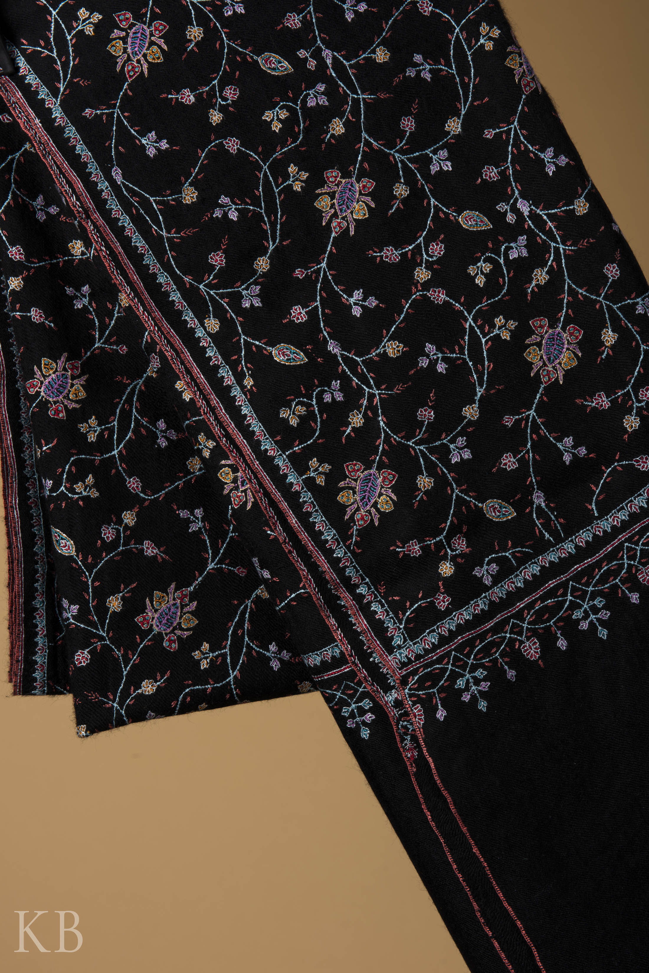 Black Jaldaar Embroidered GI Pashmina Shawl - Kashmir Box