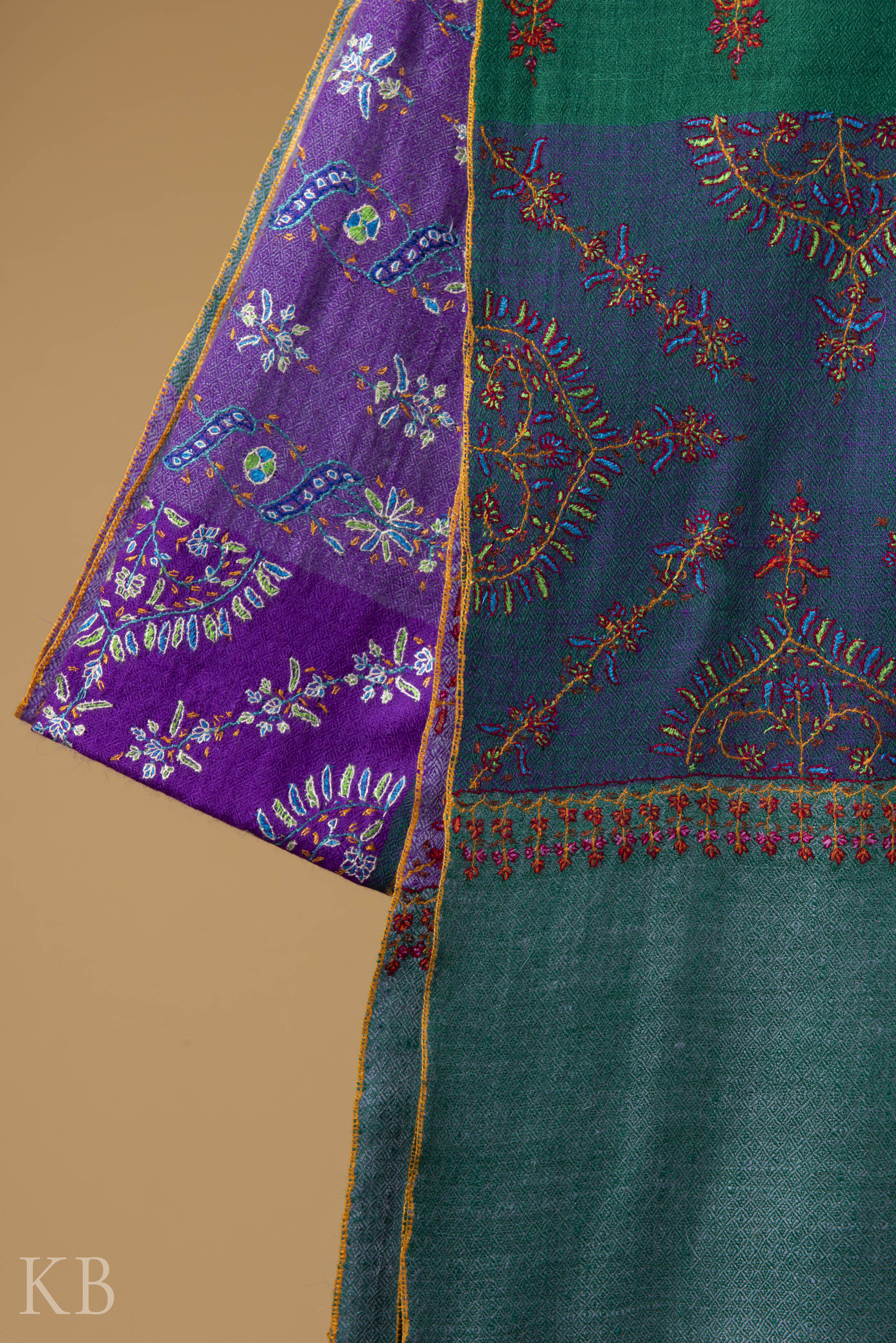 Multicolored Check Embroidered Pashmina Stole - Kashmir Box