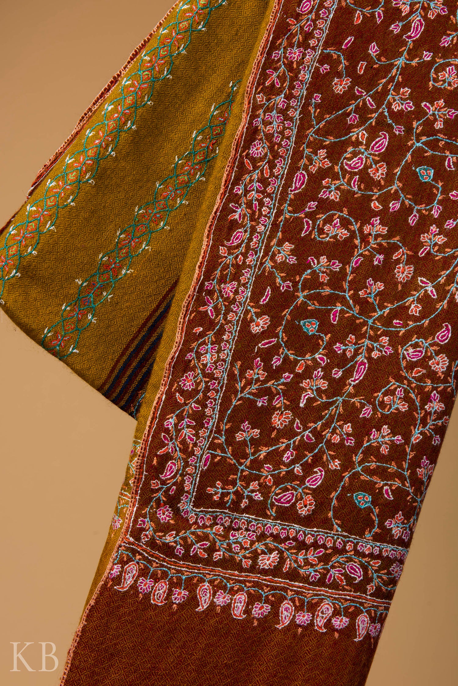 Multicolored Strip Embroidered Pashmina Stole - Kashmir Box