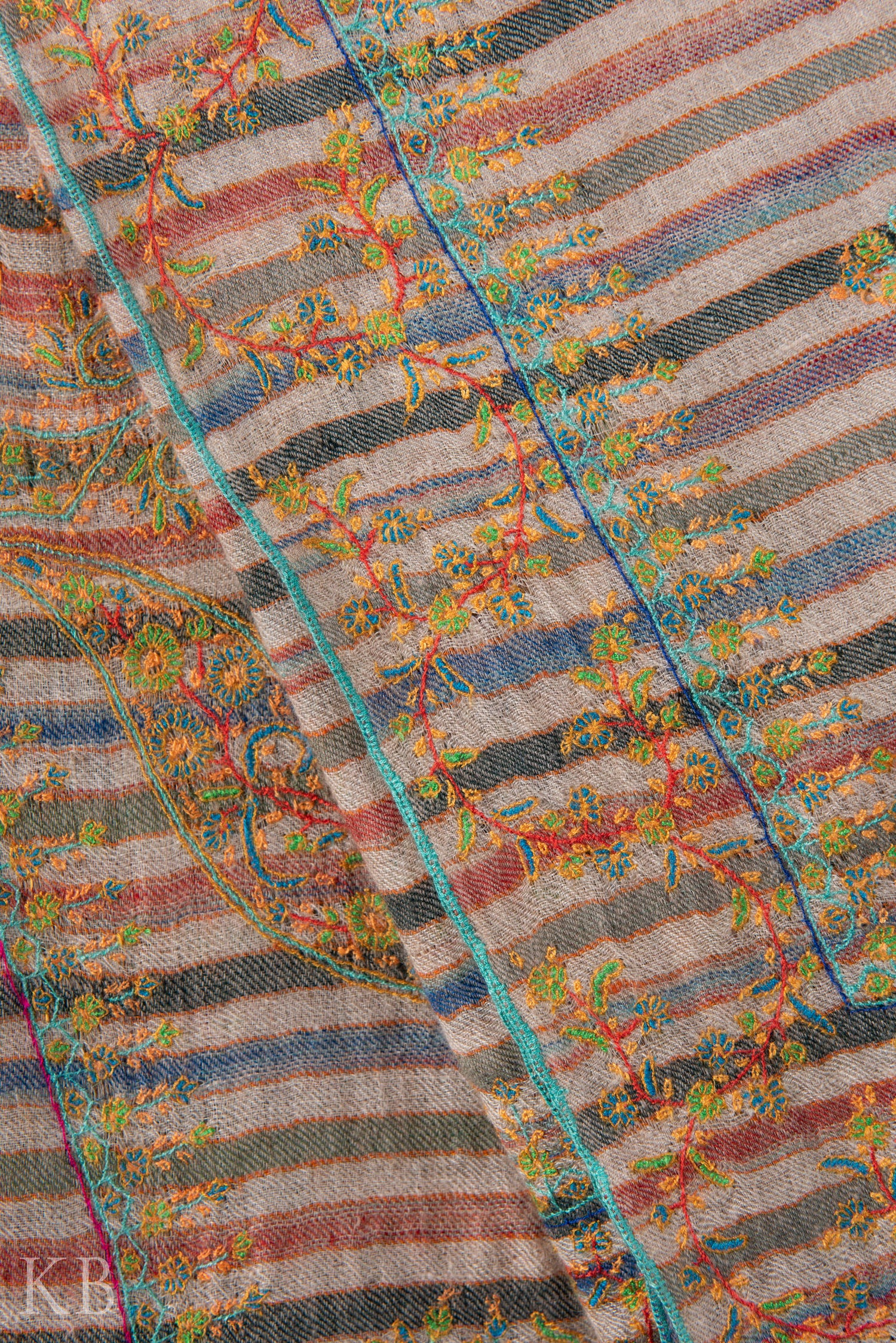 Multicolored Strip Sozni Kaari Pashmina Stole - Kashmir Box