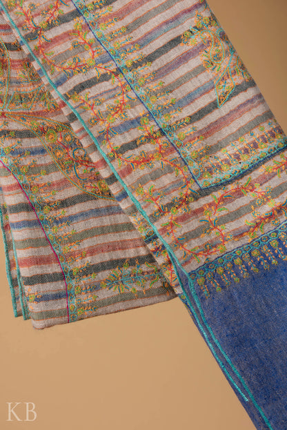 Multicolored Strip Sozni Kaari Pashmina Stole - Kashmir Box