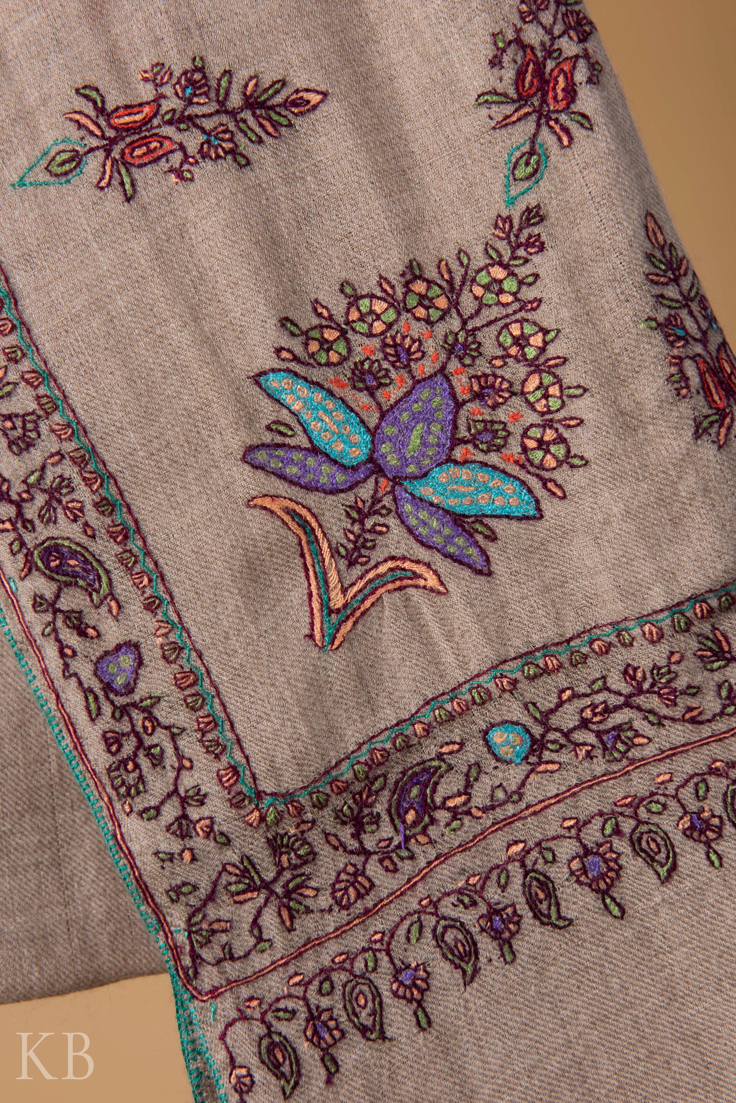 Natural Bootidaar Embroidered Pashmina Stole - Kashmir Box