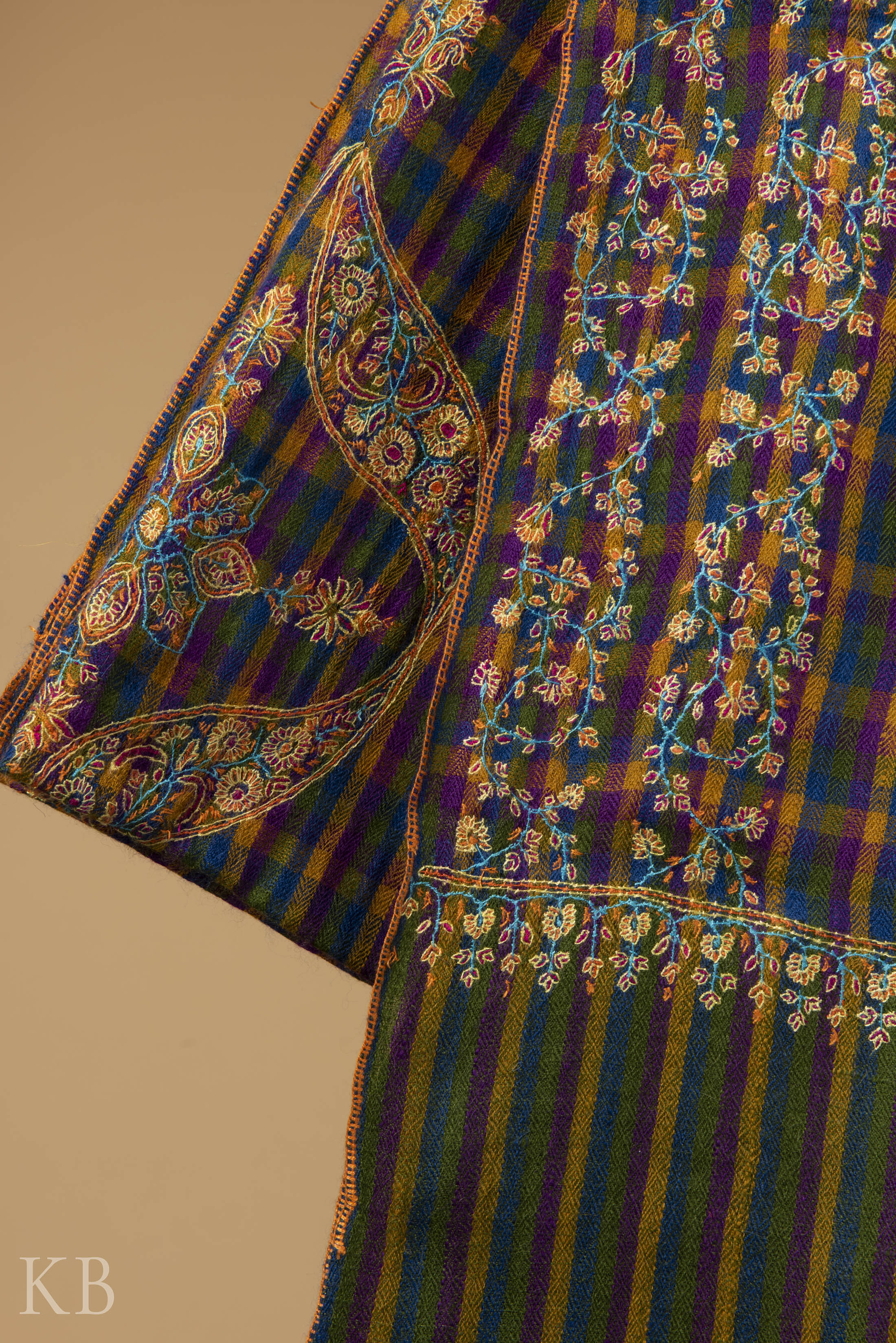 Mini Check Embroidered Multicolored Pashmina Stole - Kashmir Box