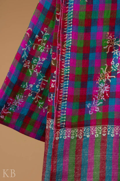 Sozni Kaari Mini Check Multicolored Pashmina Stole - Kashmir Box