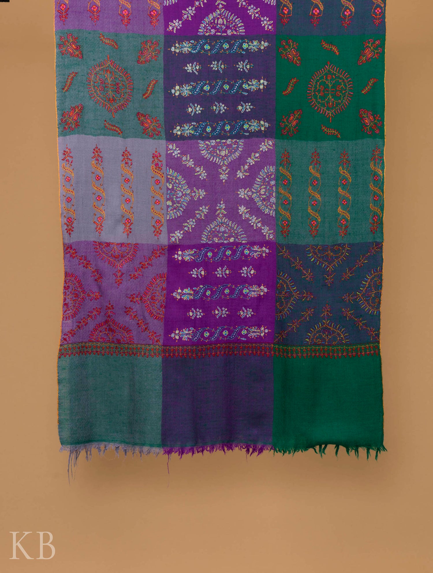 Multicolored Check Embroidered Pashmina Stole - Kashmir Box