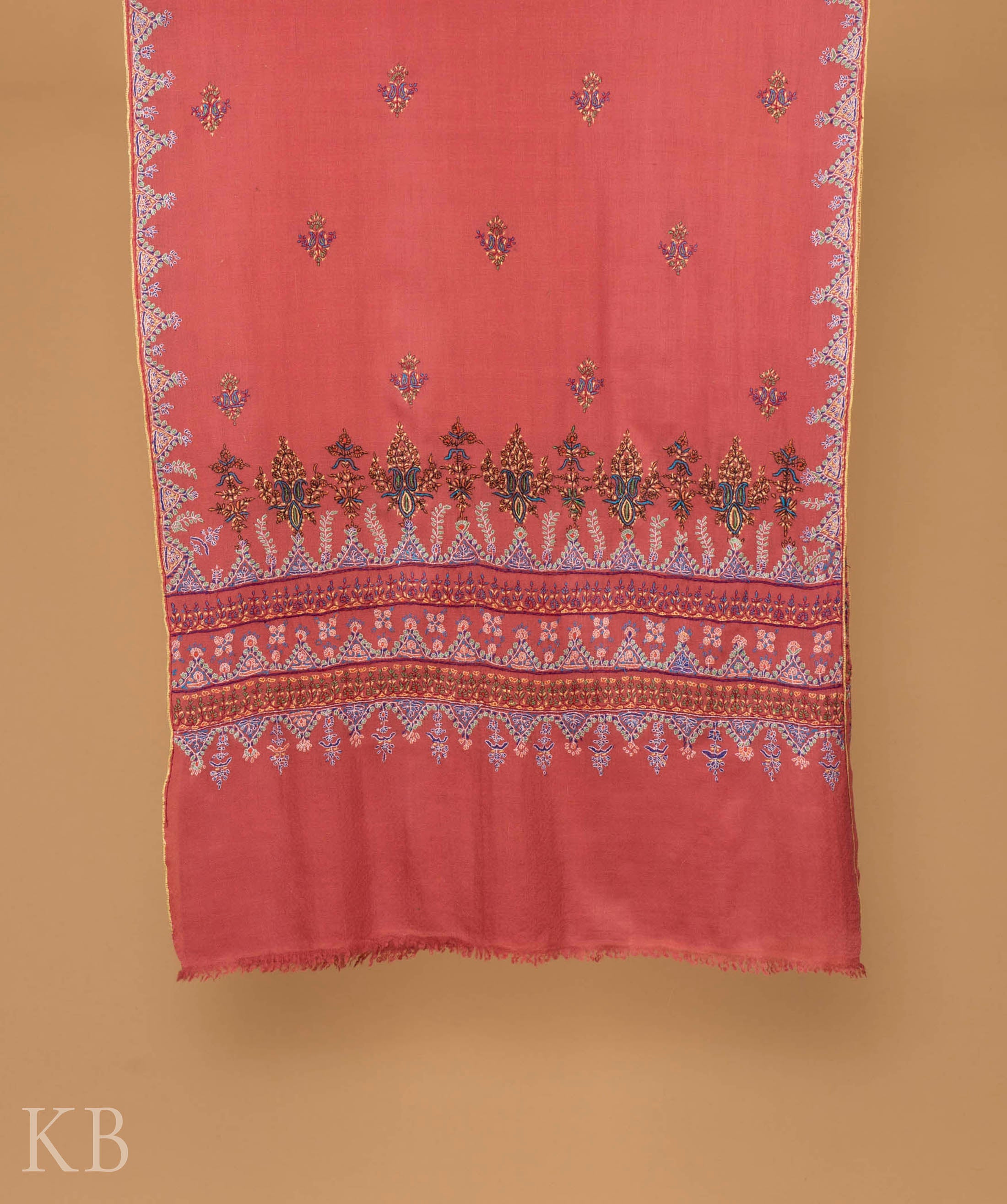 Peach Paldaar Embroidered Pashmina Stole - Kashmir Box