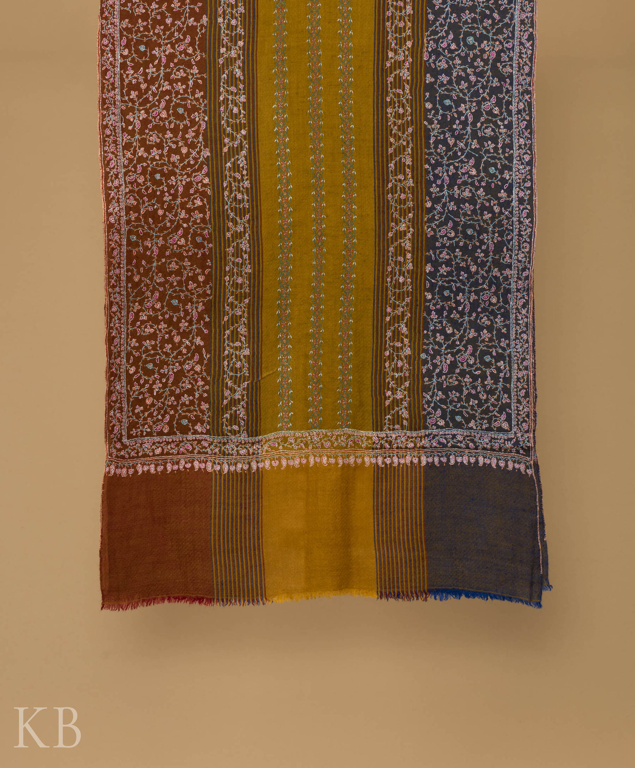 Multicolored Strip Embroidered Pashmina Stole - Kashmir Box