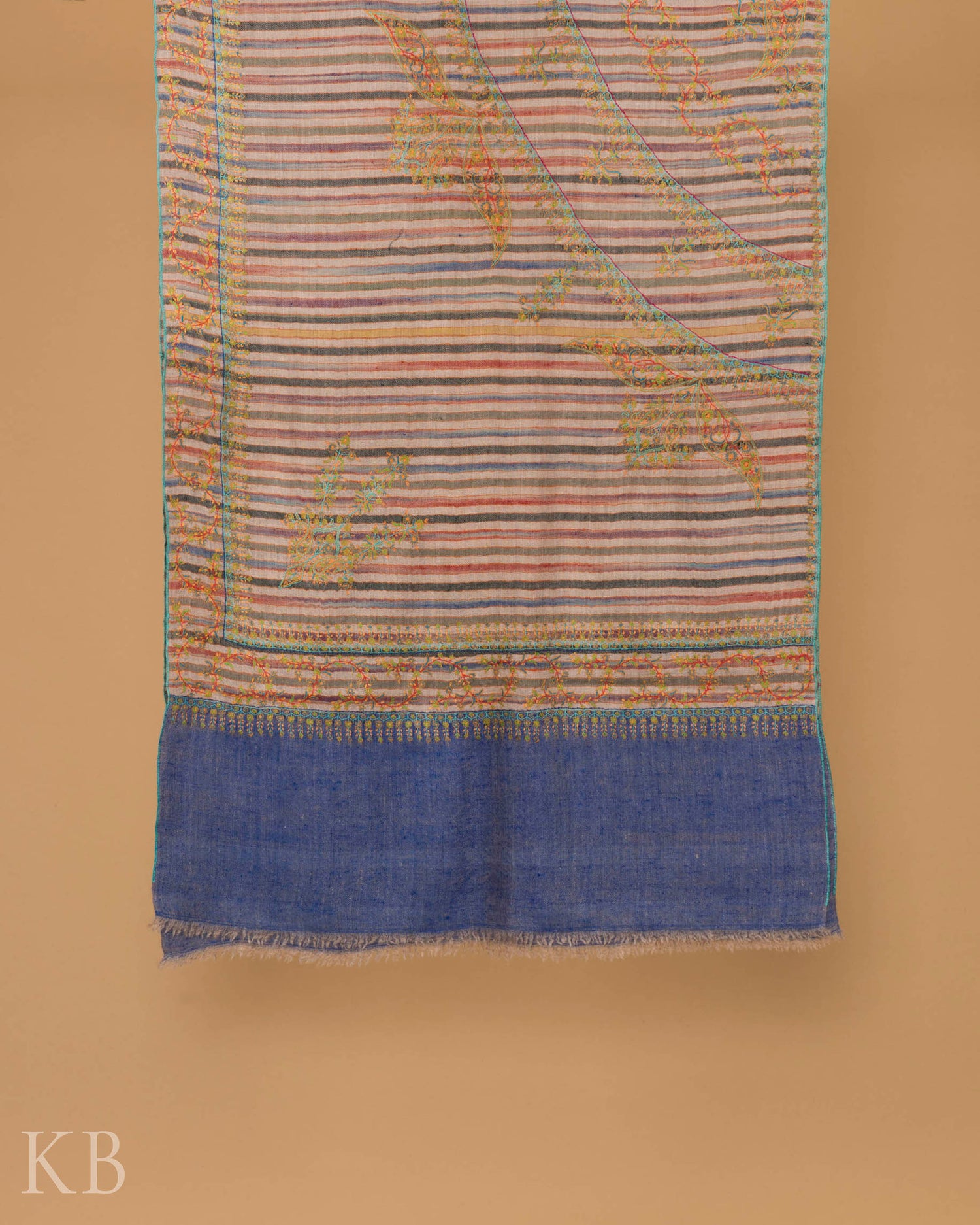 Multicolored Strip Sozni Kaari Pashmina Stole - Kashmir Box