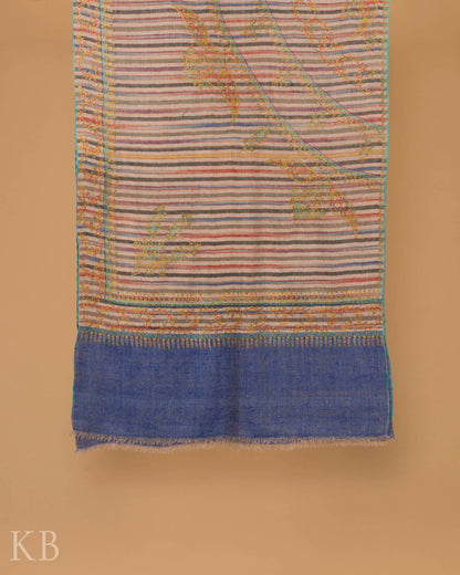 Multicolored Strip Sozni Kaari Pashmina Stole - Kashmir Box