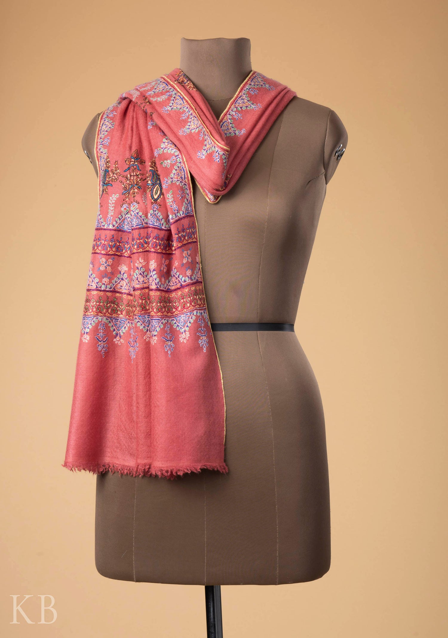 Peach Paldaar Embroidered Pashmina Stole - Kashmir Box