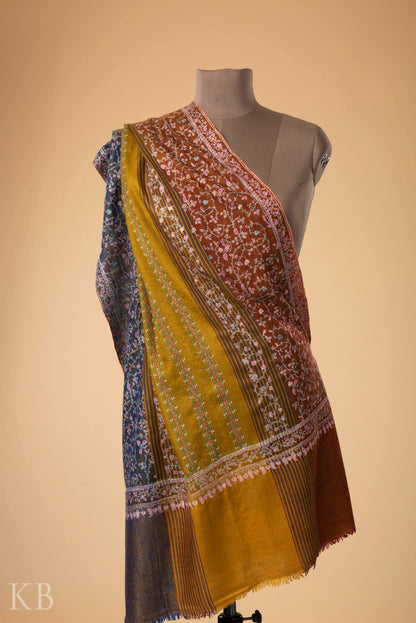 Multicolored Strip Embroidered Pashmina Stole - Kashmir Box