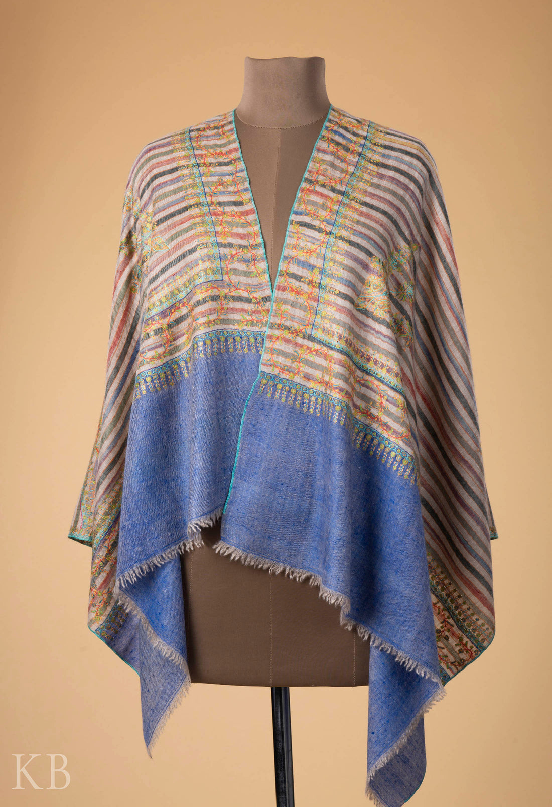 Multicolored Strip Sozni Kaari Pashmina Stole - Kashmir Box